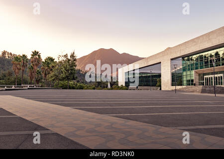 Vitacura Civic Center and Andes Mountains at Bicentenario Park - Santiago, Chile Stock Photo