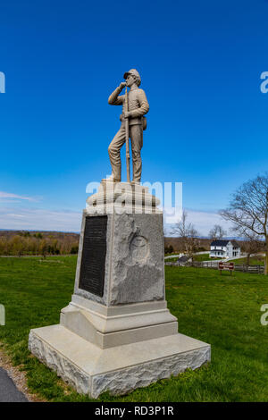 Sharpsburg, MD, USA - April 10, 2016: A monument of the 7th Regiment Pennsylvania Reserve Volunteer Infantry on the Antietam Battlefield. Stock Photo