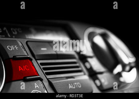 Air conditioning button inside a car. Climate control AC unit in the new car. Modern car interior details. Car detailing. Stock Photo