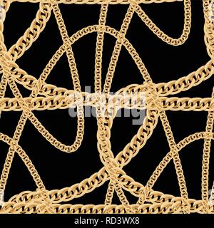 Gold Chain Seamless Background on Black. Vector Illustration. Stock Vector