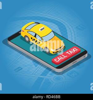 Online Taxi Isometric Concept Stock Vector