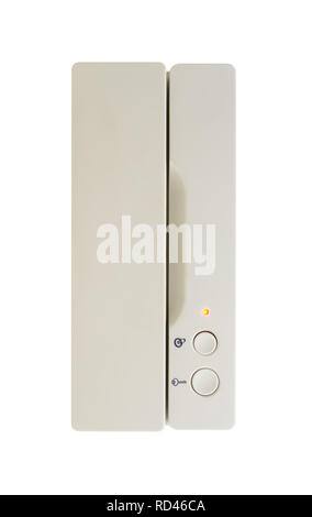 White intercom, indoor security system isolated on white background with clipping path. Stock Photo