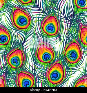 Peacock feathers seamless pattern. Stock Vector