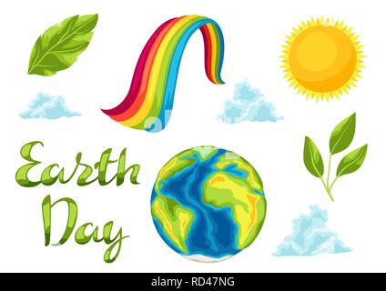 Happy Earth Day set of items. Stock Vector