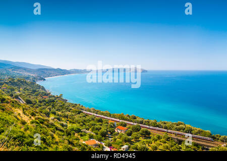 Panoramic view of beautiful coastal landscape at the Cilentan Coast, province of Salerno, Campania, southern Italy Stock Photo