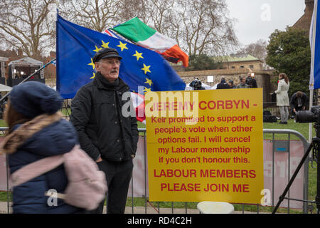 London, UK. January 16th, 2019. Clear message for opposition leader Jeremy Corbijn near the Houses of Parliament, today, encouraging the creation of a People's Vote on Brexit. Credit: Joe Kuis / Alamy Live News Stock Photo