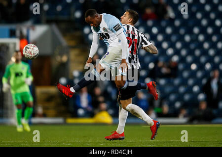 Ryan Nyambe of Blackburn Rovers and Joselu of Newcastle United during the FA Cup Third Round replay between Blackburn Rovers and Newcastle United at Ewood Park on January 15th 2019 in Blackburn, England. (Photo by Daniel Chesterton/phcimages.com) Stock Photo