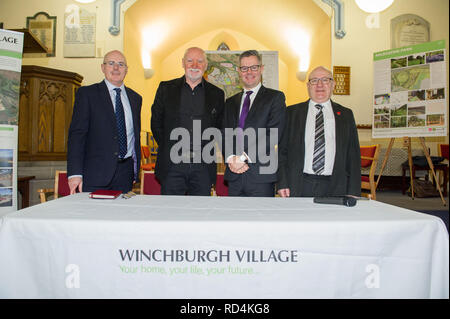 Winchburgh, West Lothian UK - 17th January 2019.  Finance Secretary Derek Mackay meets the developers, West Lothian Council and other stakeholders at the Winchburgh Village site. More than 3,000 new homes as well as the associated infrastructure, community areas and schools are to be built in Winchburgh, West Lothian – creating one of the UK’s biggest housing-linked infrastructure projects. Credit: Colin Fisher/Alamy Live News Stock Photo