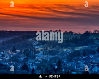 Wirksworth, Derbyshire Dales. 17th Jan 2019. UK Weather: deep red sunset on a cold winters day over Wirksworth in the Derbyshire Dales, Peak District National Park Credit: Doug Blane/Alamy Live News Stock Photo