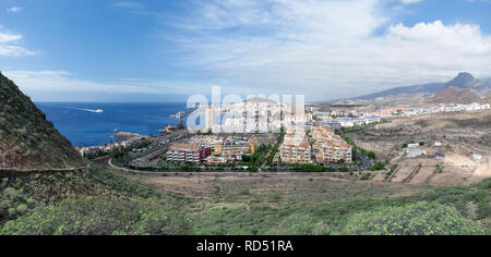 Tenerife - Panorama of Los Cristianos with arriving ferry Stock Photo