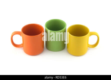Download Three Big Empty Orange Green And Yellow Tea Or Coffee Cups Isolated On White Close Up Dishes Studio Shot Stock Photo Alamy Yellowimages Mockups