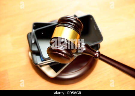 Smartphones and gavel, 5G frequencies auction Stock Photo