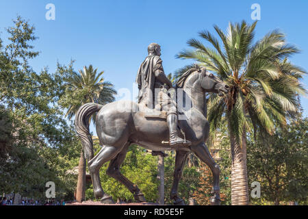 Pedro de Valdivia Statue at Plaza de Armas Square - Santiago, Chile Stock Photo