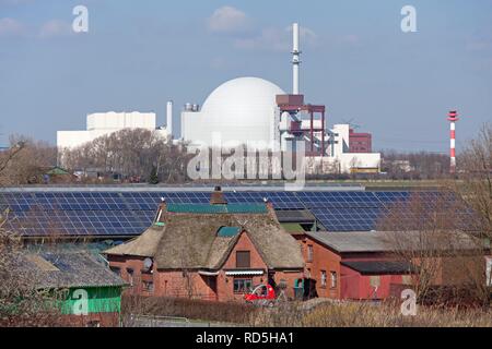 Brokdorf Nuclear Power Plant and a photo-voltaic system, Schleswig-Holstein Stock Photo