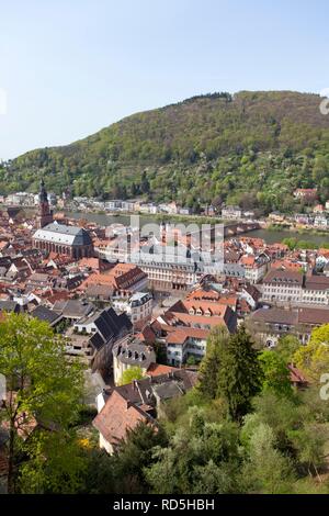 View from Heidelberger Schloss castle on the town, Heidelberg, Baden-Wuerttemberg Stock Photo