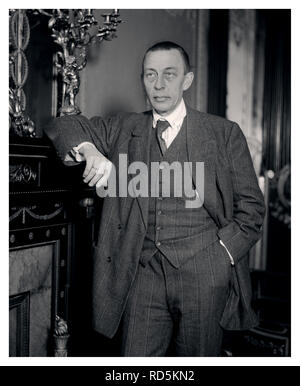 Rachmaninoff 1940 B&W portrait of the renowned Russian composer Sergei Rachmaninoff (1873-1943) Sergei Vasilyevich Rachmaninoff was a Russian composer, virtuoso pianist and conductor of the late Romantic period, some of whose works are among the most popular in the Romantic repertoire. Born into a musical family, Rachmaninoff a child prodigy took up the piano at age four. Stock Photo