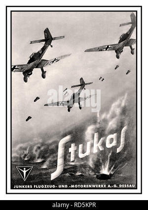 STUKA JU -87 Vintage WW2 Propaganda Poster for Nazi Fighter Bombers Junkers Ju-87 'STUKAS' Dive- Bombers by ‘Junkers Flugzeug und Motorund Enwerke AG Dessau’ Germany manufacturers promotional poster