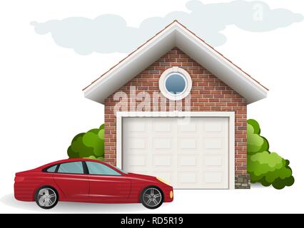 Brick garage and car. Stock Vector