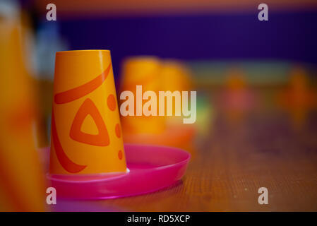 Children birthday party plastic cups Stock Photo