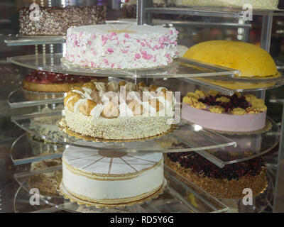 Several Types of Stuffed Cakes inside a Pastry Display Stand Stock ...