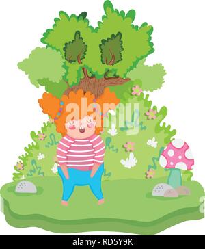 Little chubby girl in the landscape Stock Vector