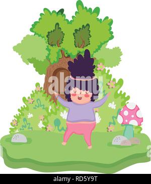 Little chubby girl in the landscape Stock Vector