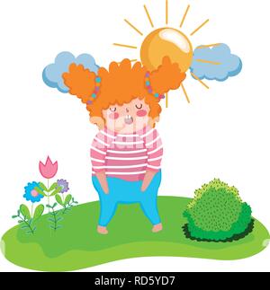 Little chubby girl in the landscape Stock Vector