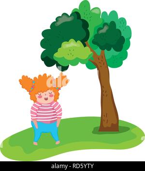 Little chubby girl in the landscape Stock Vector