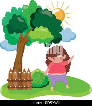 Little chubby girl in the landscape Stock Vector