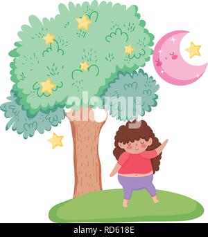 Little chubby girl in the landscape Stock Vector