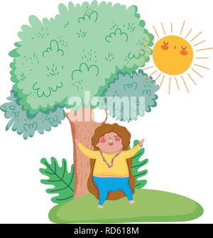 Little chubby girl in the landscape Stock Vector