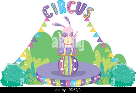 cute circus rabbit with layer in balloon Stock Vector