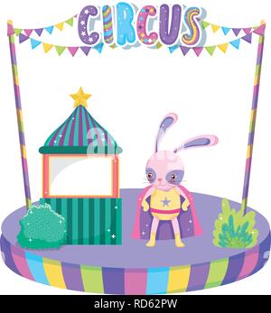 cute circus rabbit with layer and kiosk Stock Vector