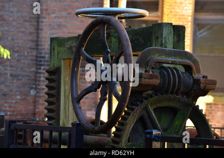 Vintage Industrial Water Control Dam Gate Valve from a Woolen Mill Stock Photo