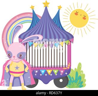 cute circus rabbit with layer and kiosk Stock Vector