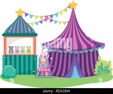 cute circus rabbit with layer and kiosk Stock Vector