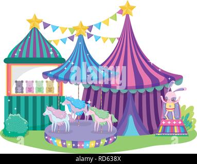 cute circus rabbit with layer and kiosk Stock Vector