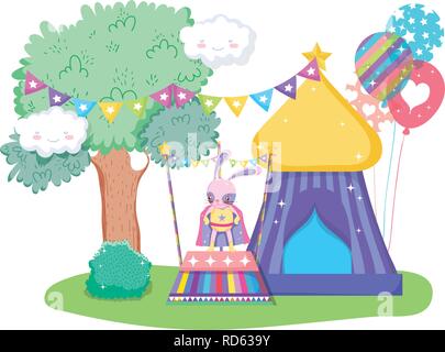 cute circus rabbit with layer in stage Stock Vector