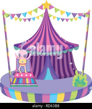 cute circus rabbit with layer in stage Stock Vector