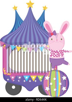 cute circus rabbit with layer and kiosk Stock Vector