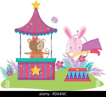 cute circus rabbit with layer and kiosk Stock Vector