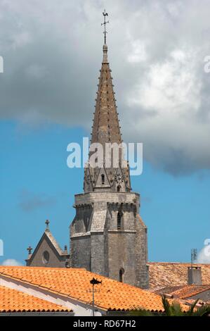 Bell tower, Parish Church Notre Dame de lAssomption, Sainte Marie, Ile de Re island, Departement Charentes Maritime, France Stock Photo