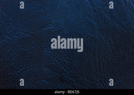 Dark blue leather texture background surface, macro. Stock Photo