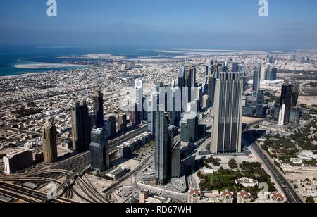 Skyscrapers on Sheikh Zayed Road, main artery and one of the centers in Dubai, United Arab Emirates, Middle East Stock Photo