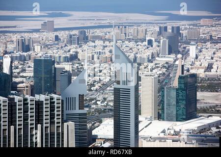 Skyscrapers on Sheikh Zayed Road, main artery and one of the centers in Dubai, United Arab Emirates, Middle East Stock Photo