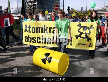 Anti-nuclear demonstration outside the headquarters of the RWE energy company in Essen, North Rhine-Westphalia Stock Photo