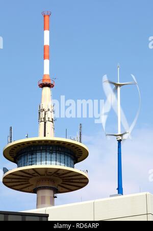 Vertical micro wind turbine, small wind turbine on the roof of the ETEC building, a test plant of the RWE subsidiary RWE Innogy Stock Photo
