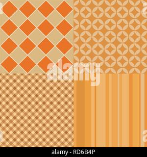Set of four autumn vector seamless patterns. Endless texture. Orange, brown, yellow colors. Vector backgrounds. Stock Vector