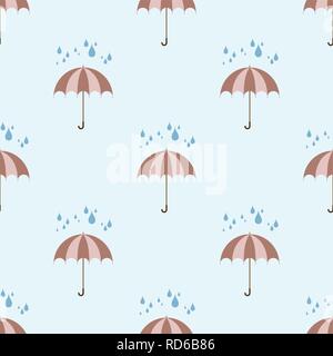 Umbrella seamless pattern. Rain drop pattern. Rainy weather background. Vector illustration. Stock Vector