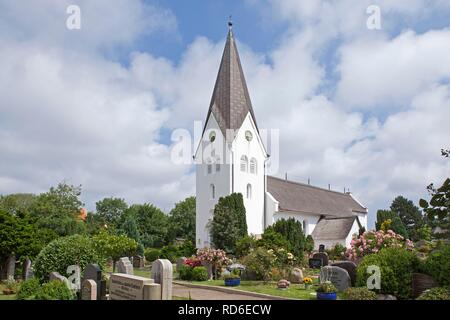 Church, village of Nebel, Amrum Island, North Friesland, Schleswig-Holstein Stock Photo
